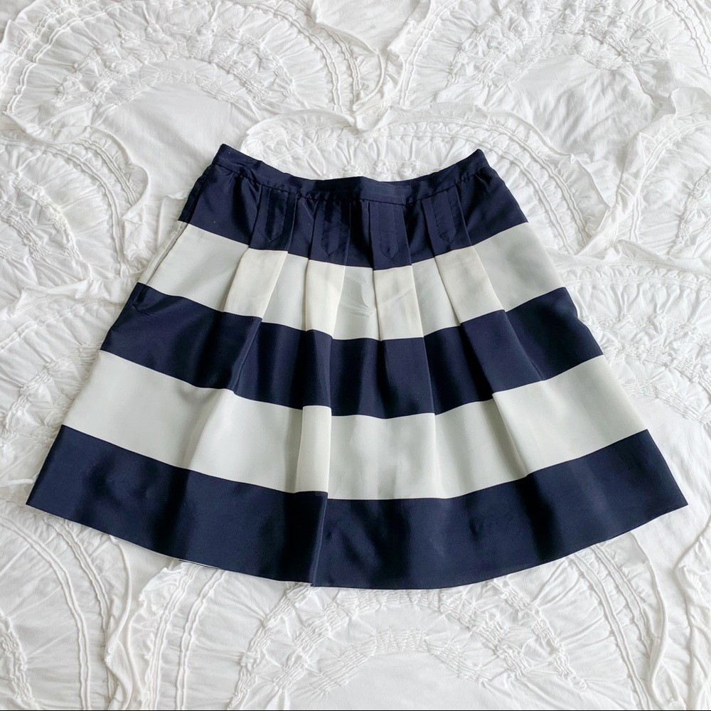 J Crew Silk Dupioni Stripe Mini Skirt Navy 00 XXS